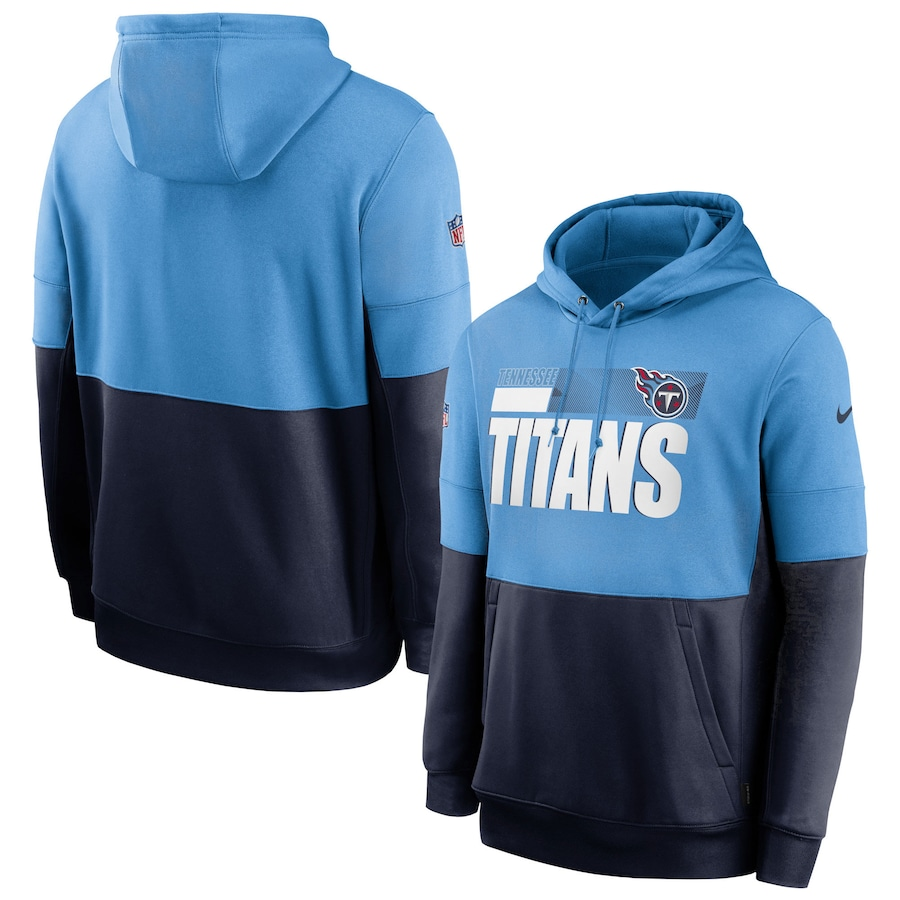Men's Tennessee Titans Light Blue/Navy Sideline Impact Lockup Performance Pullover Hoodie